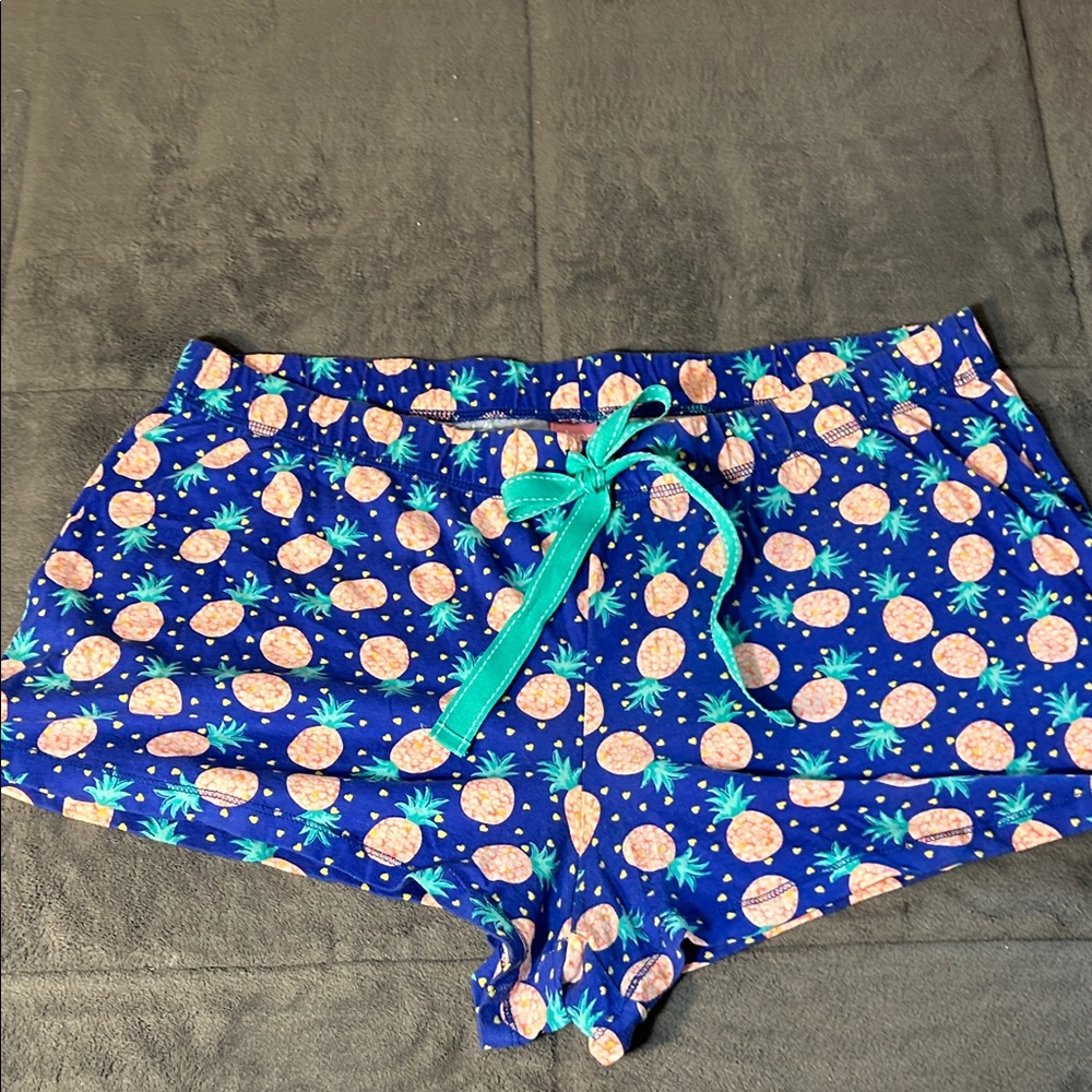 Jenni by Jennifer Moore Pineapple Print Blue Athletic Shorts